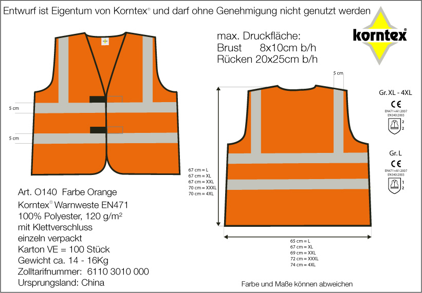 Korntex KFZ-Pannen-Warnweste Orange